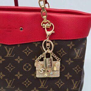Authentic Louis Vuitton Padlock & Key Gold ✨Unbranded Tweed Bag Charm Keychain